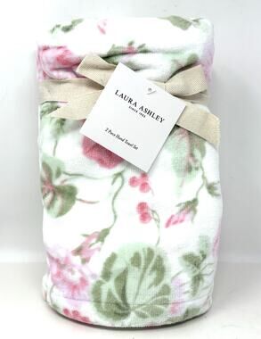 Laura Ashley Hand Towels Set Floral Morning Gloria 2 Pcs Pink Green White NWT